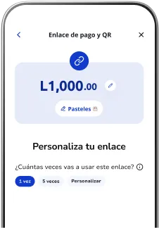 Celular mostrando la app Poket con pantalla de personaliza tu enlace