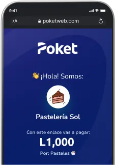 Celular mostrando la app Poket con pantalla de pagar por medio de enlace de pago